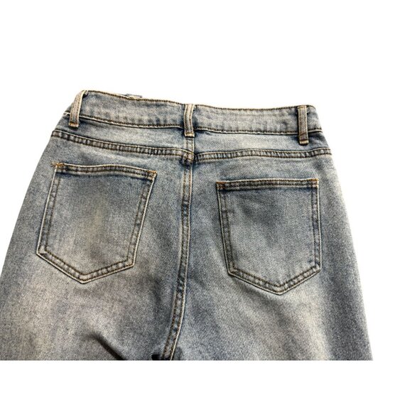 Papaya Flared Jeans Mid Rise Distressed Denim Stretch Medium Wash Blue Size 3 - Picture 3 of 10